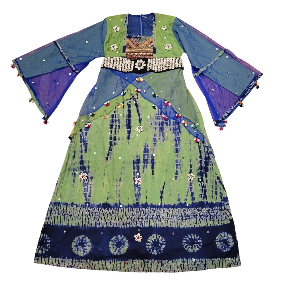 Afghani Kuchi Festival 46 Maxi Dress Tie Dye Shell Embroidered Cultural Boho 2X
